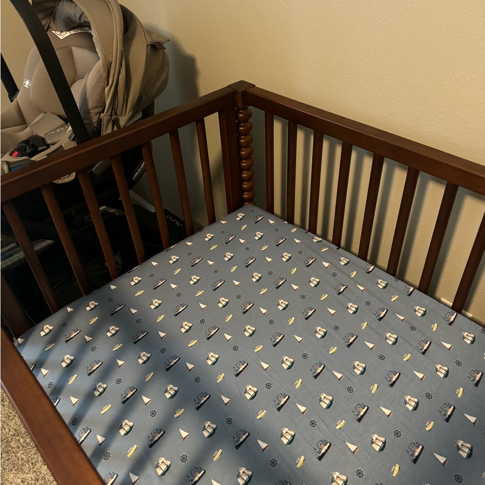 Kyte Baby Vintage Boats Slate Blue Bamboo Crib Sheets